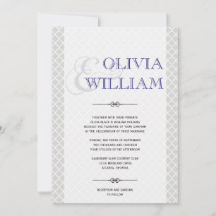 Blue gray Moroccan tile ampersand modern wedding Invitation