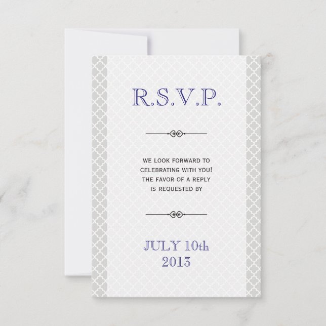 Blue gray Moroccan tile ampersand wedding response Invitation (Front)