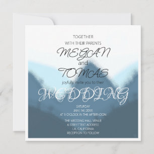 Blue & Gray Mountains Elegant Wedding Invitation