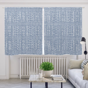 Blue Gray Mudcloth Print Blackout Curtains