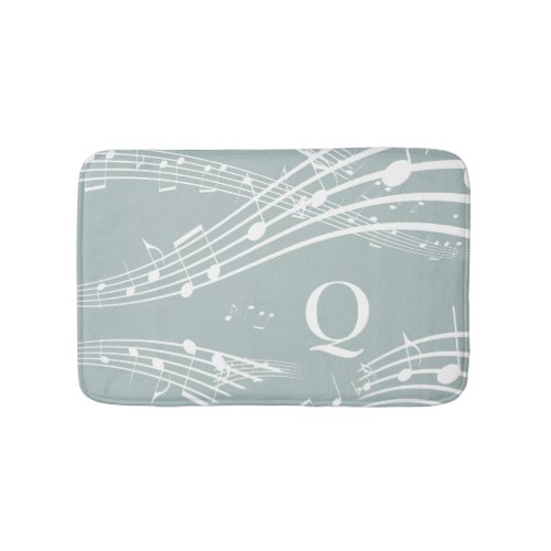 Blue Gray Music Notes Monogram Bath Mat