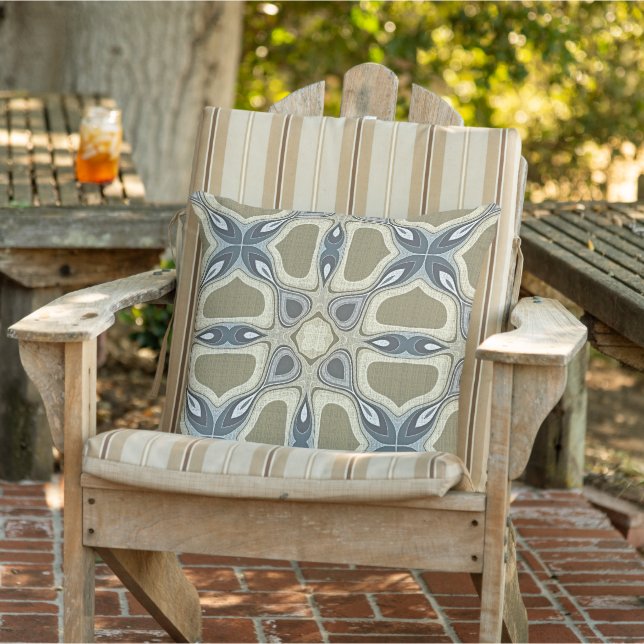 Blue Gray Mustard Ochre Green Orient Tribal Art Outdoor Pillow (Chair)