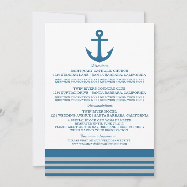 Blue Gray Nautical Anchor Information Card (Front)