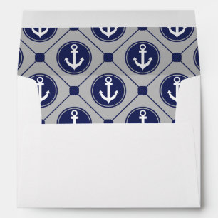 Blue Gray Nautical Anchor Lined Envelope