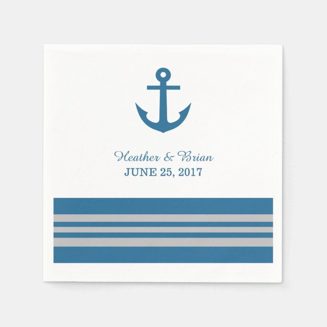 Blue Gray Nautical Anchor Paper Napkins (Front)