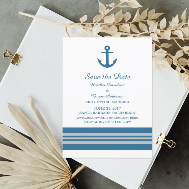 Blue Gray Nautical Anchor Save the Date Invite (Creator Uploaded)