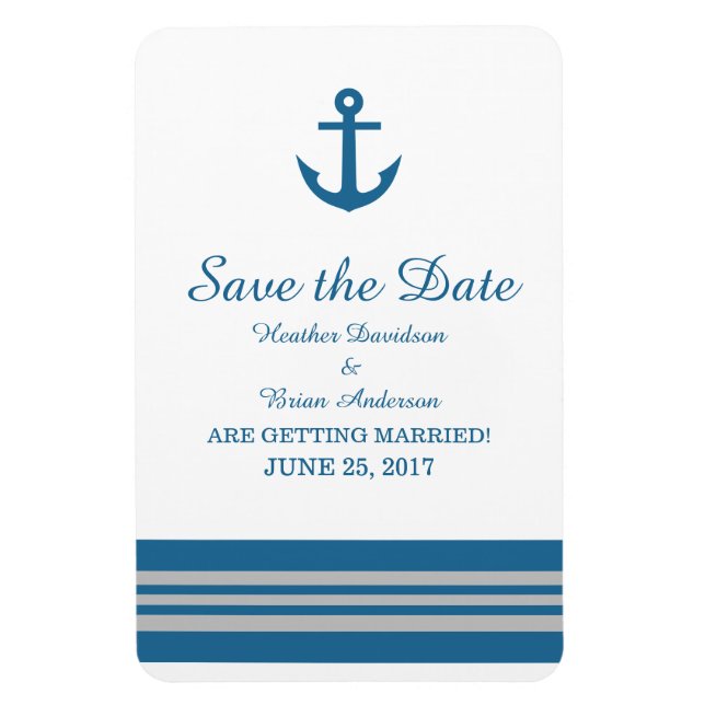 Blue Gray Nautical Anchor Save the Date Magnet (Vertical)