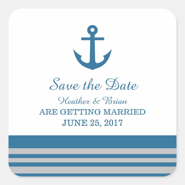 Blue Gray Nautical Anchor Save the Date Stickers (Front)