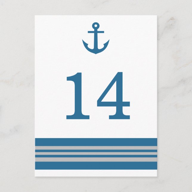 Blue Gray Nautical Anchor Table Number Postcard (Front)