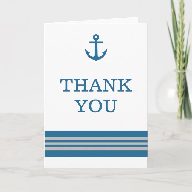 Blue Gray Nautical Anchor Thank You Card (Front)