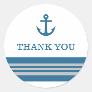 Blue Gray Nautical Anchor Thank You Stickers