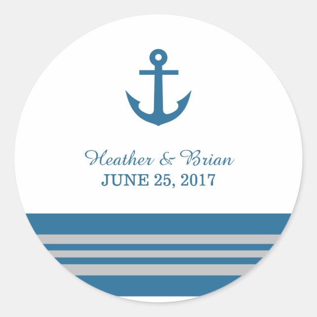 Blue Gray Nautical Anchor Wedding Stickers (Front)
