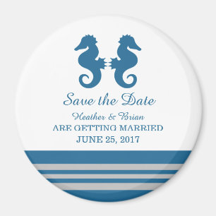 Blue Gray Nautical Seahorse Save the Date Magnet
