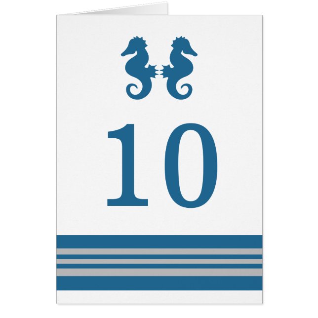 Blue Gray Nautical Seahorse Table Number Card (Front)