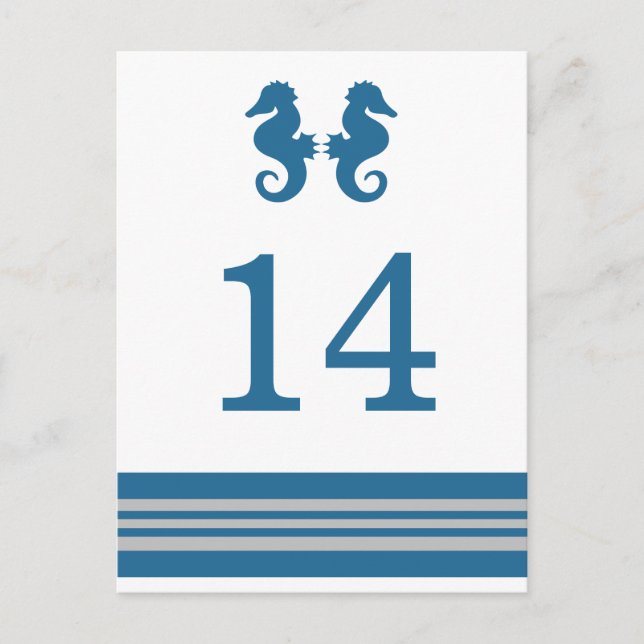 Blue Gray Nautical Seahorse Table Postcard (Front)