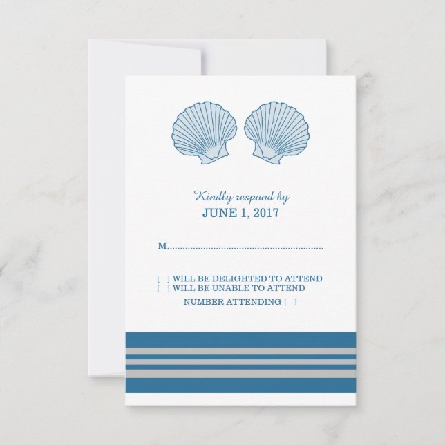 Blue Gray Nautical Seashells Response Card (Front)