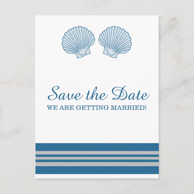 Blue Gray Nautical Seashells Save the Date Announcement Postcard (Front)