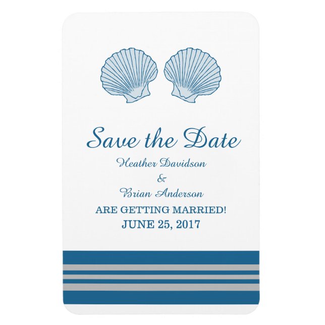 Blue Gray Nautical Seashells Save the Date Magnet (Vertical)