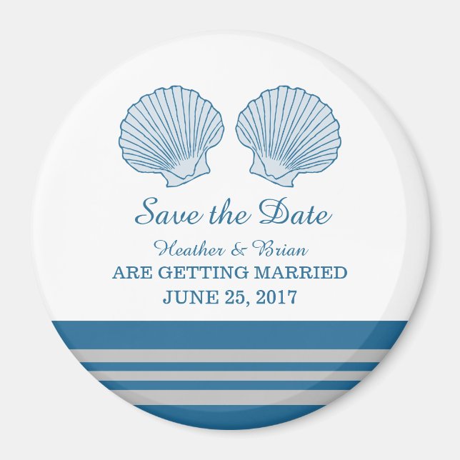 Blue Gray Nautical Seashells Save the Date Magnet (Front)