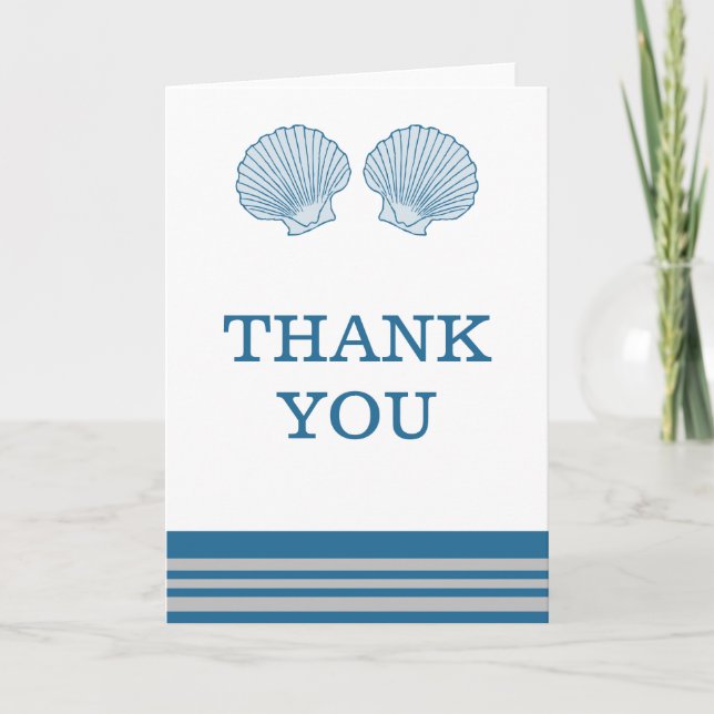 Blue Gray Nautical Seashells Thank You Card (Front)