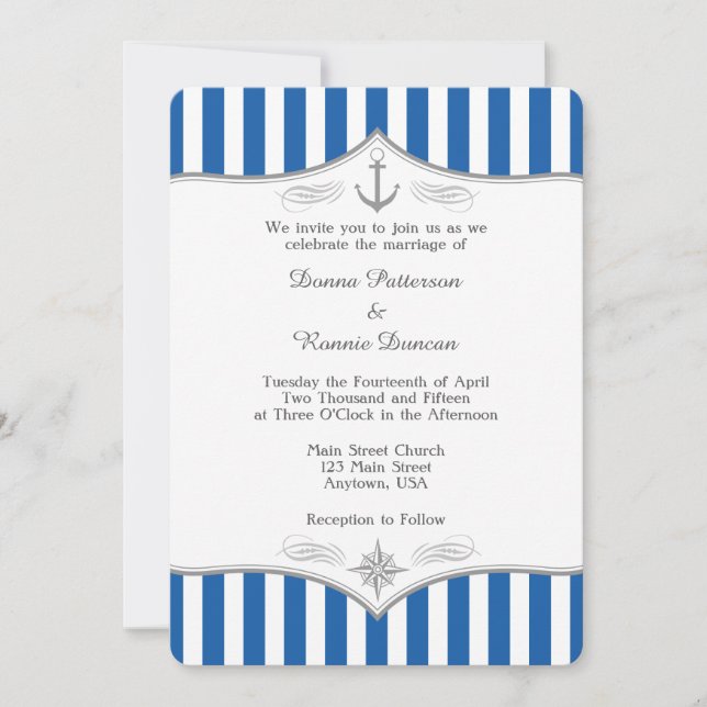 Blue Gray Nautical Wedding Invitation (Front)