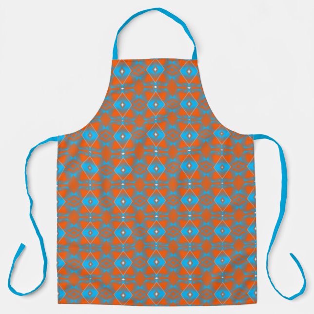 Blue Gray Orange Ombre Geometric Abstract Art Apron (Front)