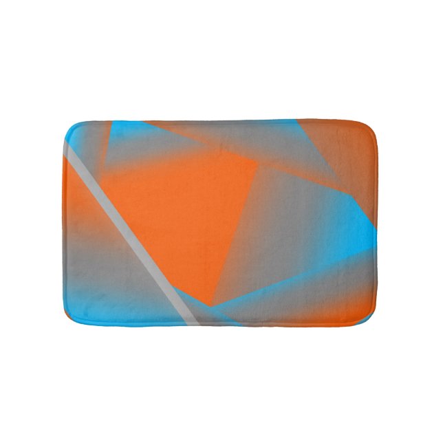 Blue Gray Orange Ombre Geometric Abstract Art Bath Mat (Front)