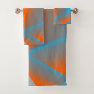 Blue Gray Orange Ombre Geometric Abstract Art Bath Towel Set