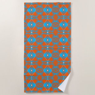 Blue Gray Orange Ombre Geometric Abstract Art Beach Towel