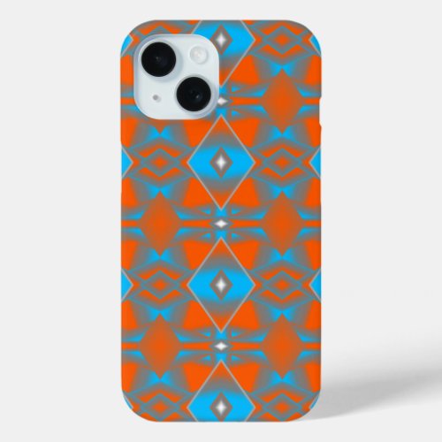 Blue Gray Orange Ombre Geometric Abstract Art iPhone 15 Case