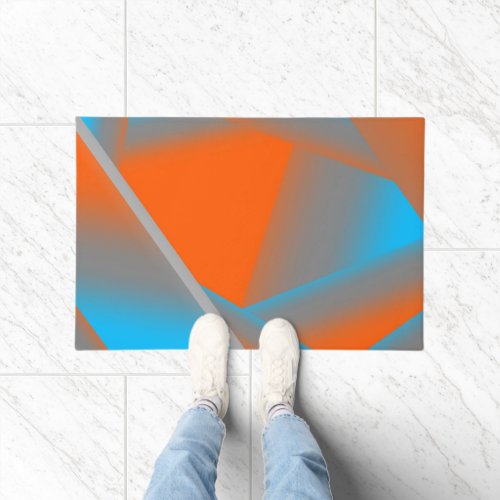 Blue Gray Orange Ombre Geometric Abstract Art Doormat