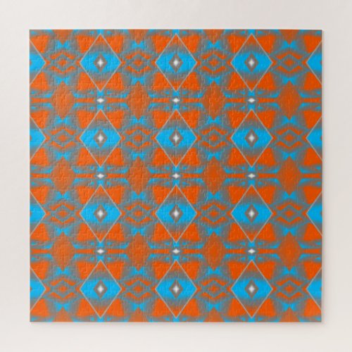 Blue Gray Orange Ombre Geometric Abstract Art Jigsaw Puzzle