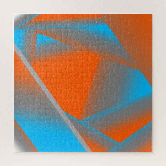 Blue Gray Orange Ombre Geometric Abstract Art Jigsaw Puzzle (Vertical)