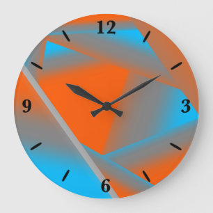 Blue Gray Orange Ombre Geometric Abstract Art Large Clock