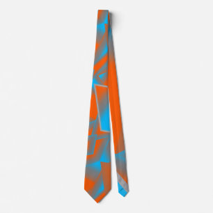 Blue Gray Orange Ombre Geometric Abstract Art Neck Tie