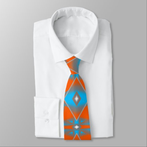 Blue Gray Orange Ombre Geometric Abstract Art Neck Tie