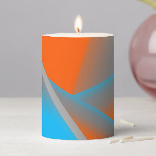 Blue Gray Orange Ombre Geometric Abstract Art Pillar Candle