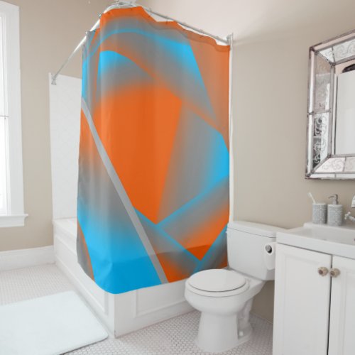 Blue Gray Orange Ombre Geometric Abstract Art Shower Curtain