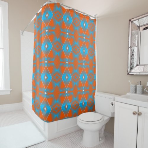 Blue Gray Orange Ombre Geometric Abstract Art Shower Curtain
