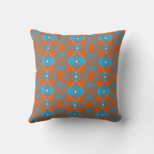 Blue Gray Orange Ombre Geometric Abstract Art Throw Pillow
