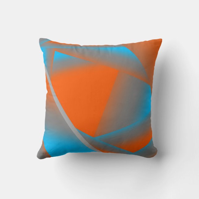 Blue Gray Orange Ombre Geometric Abstract Art Throw Pillow (Back)