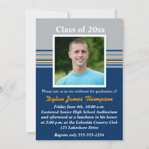 Blue, Gray, Orange Photo Graduation Invitation