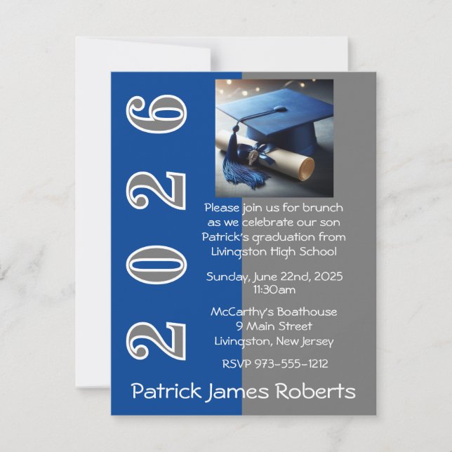 Blue & Gray Outline Design Graduation Invitation (Front)