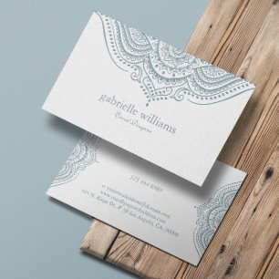 Blue-Gray Paisley Lace Mandala Business Card