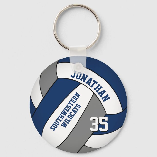 blue gray personalized boys' volleyball keychain (Front)