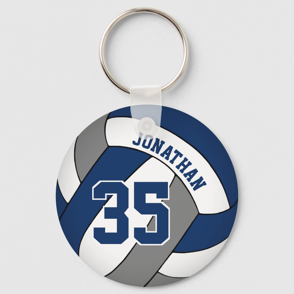 blue gray personalized boys volleyball keyring