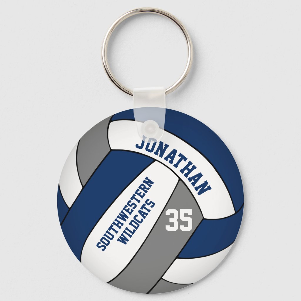 blue gray personalized boys volleyball keyring