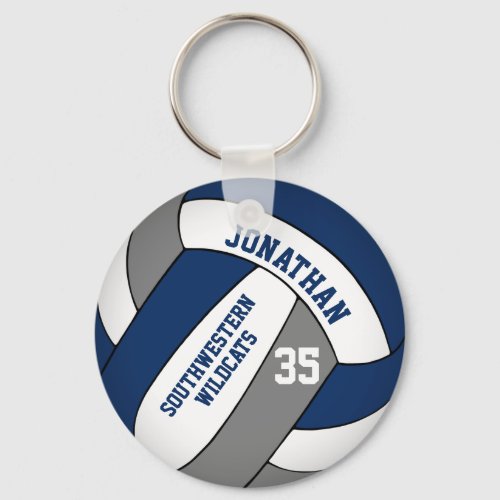 blue gray personalized boys volleyball keychain