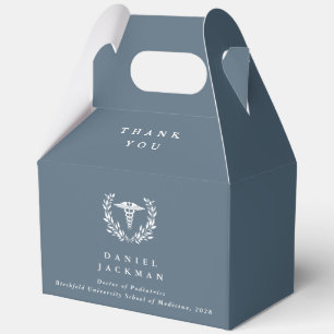 Blue-Gray Personalized Caduceus + Laurel Wreath Favor Boxes