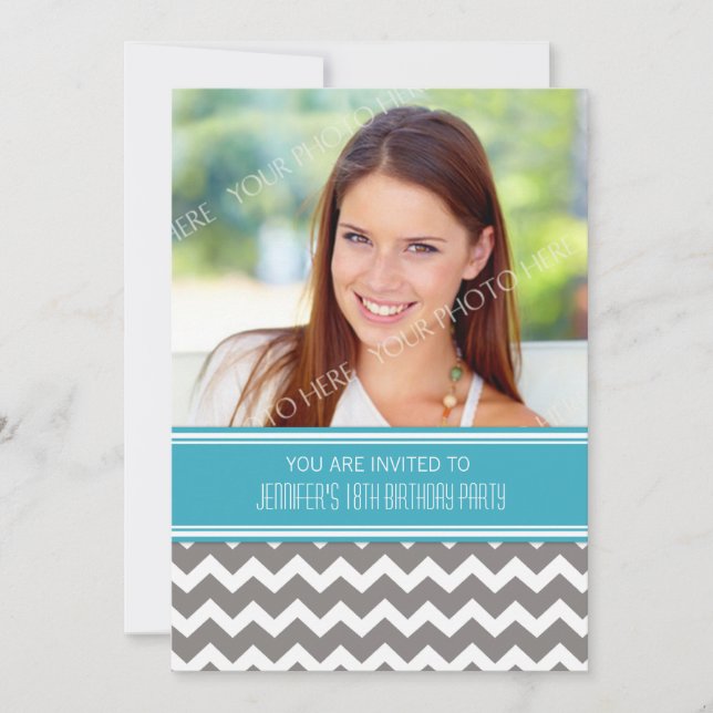 Blue Gray Photo 18th Birthday Party Invitations (Front)